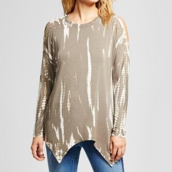 NEW Olive Studded Tie Dye Cold Shoulder Top [D4] - Picture 7 of 8